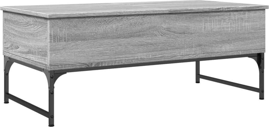 The Living Store Salontafel 100x50x40 cm bewerkt hout en metaal grijs sonoma Salontafel Trendige Salontafel Grijze Salontafel Houten Salontafel Metaalsalontafel