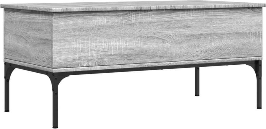 The Living Store Salontafel 100x50x45 cm bewerkt hout en metaal grijs sonoma Salontafel Lift Top Tafel Houten Salontafel Grijze Salontafel Woonkamer Meubels
