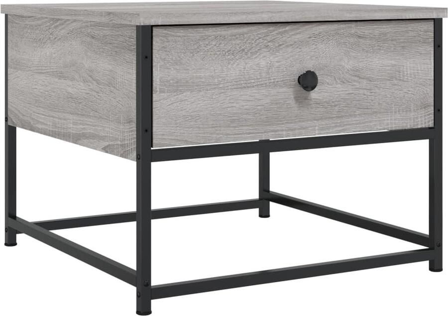 The Living Store Salontafel 51x51x40 cm bewerkt hout grijs sonoma eikenkleurig Salontafel Bijzettafel Houten Salontafel Grijze Salontafel Met Lade