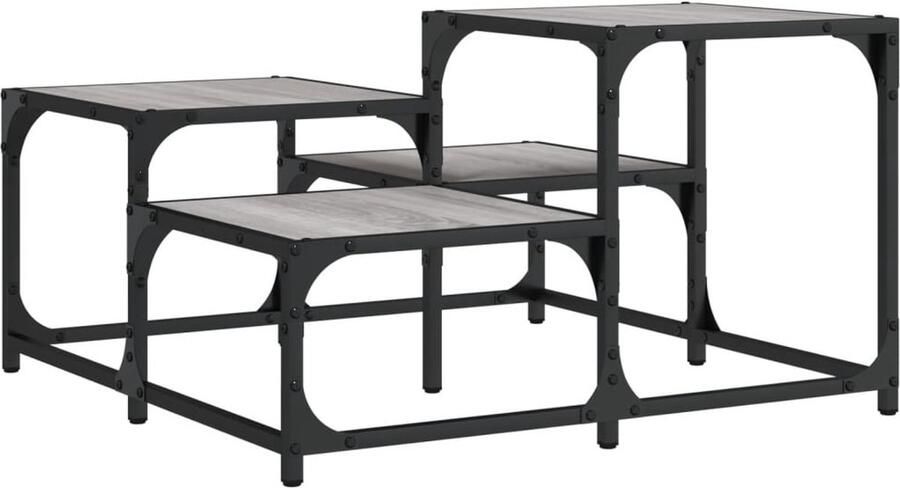 The Living Store Salontafel 68x68x40 cm bewerkt hout grijs sonoma eikenkleurig Salontafel Industrieel Houten Salontafel Grijze Salontafel Metalen Salontafel