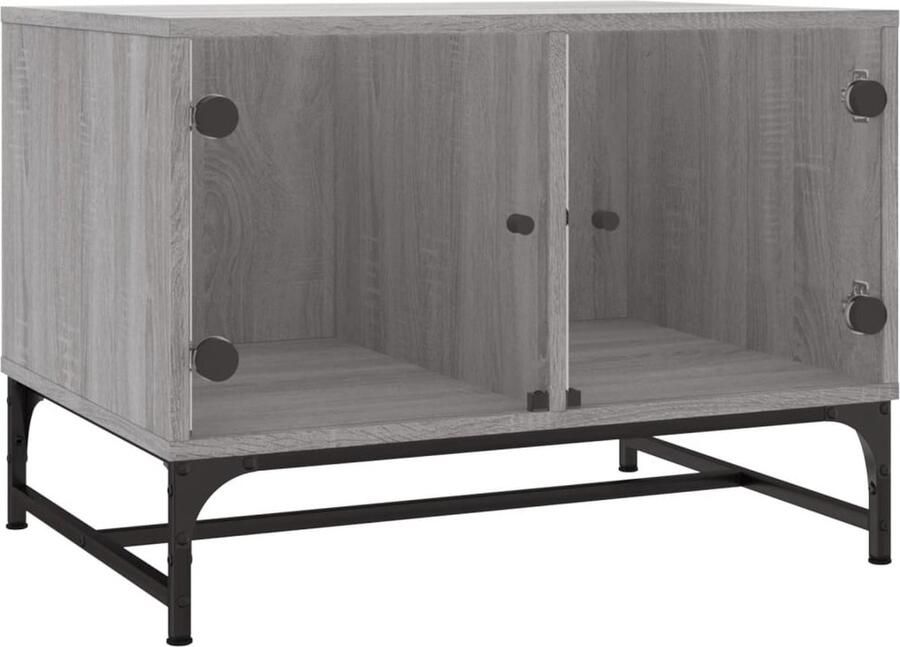 The Living Store Salontafel met glazen deuren 68 5x50x50 cm grijs sonoma eiken Salontafel Bijzettafel Houten Salontafel Tv Tafels Opbergtafels