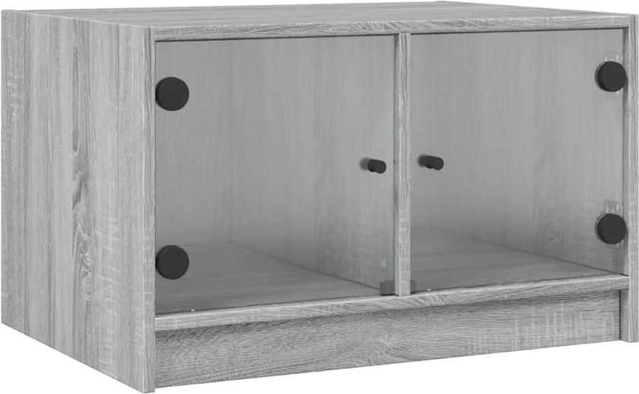 The Living Store Salontafel met glazen deuren 68x50x42 cm grijs sonoma eiken Salontafel Tv Tafellaar Houten Salontafel Grijze Salontafel Met Lade