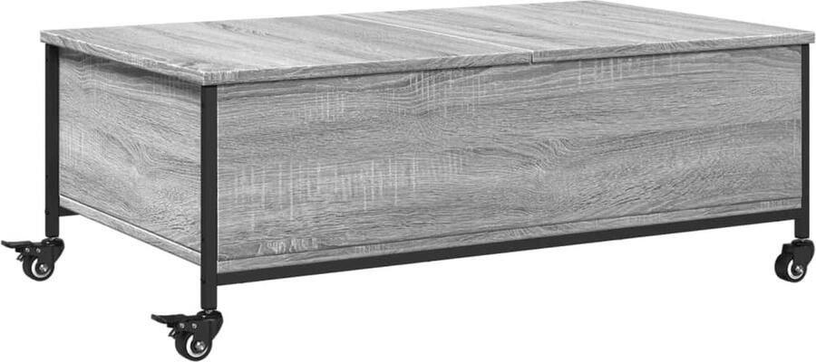 The Living Store Salontafel met wielen 91x55x34 cm bewerkt hout grijs sonoma Salontafel Bijzettafel Grijze Salontafel Houten Salontafel Met Wielen