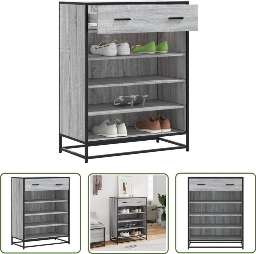 VidaXL Schoenenkast 75x38x97 5 cm bewerkt hout en metaal grijs sonoma Schoenenkast Grijze Schoenenkast Houten Schoenenkast Schoenenopbergers Entree Meubel