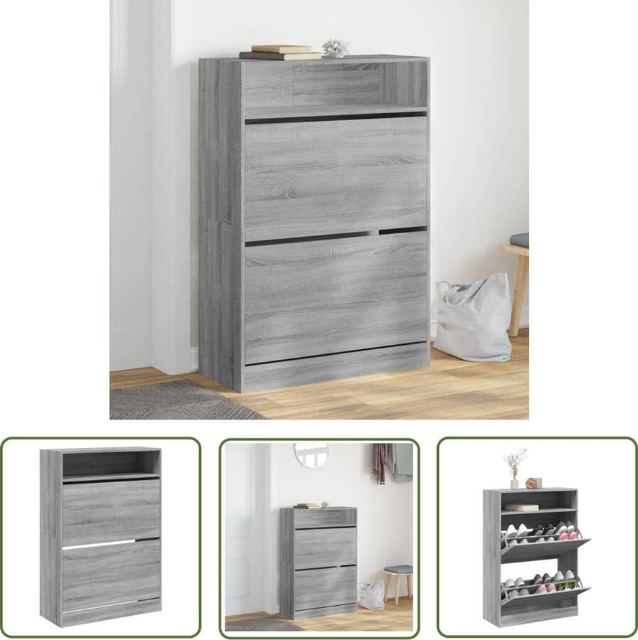 The Living Store Schoenenkast Grijs Sonoma Eiken 80 x 34 x 116 cm Ruimtebesparend Design Schoenenkast Grijze Schoenenkast Houten Schoenenkast Compacte Schoenenkast Schoenen Organisatie