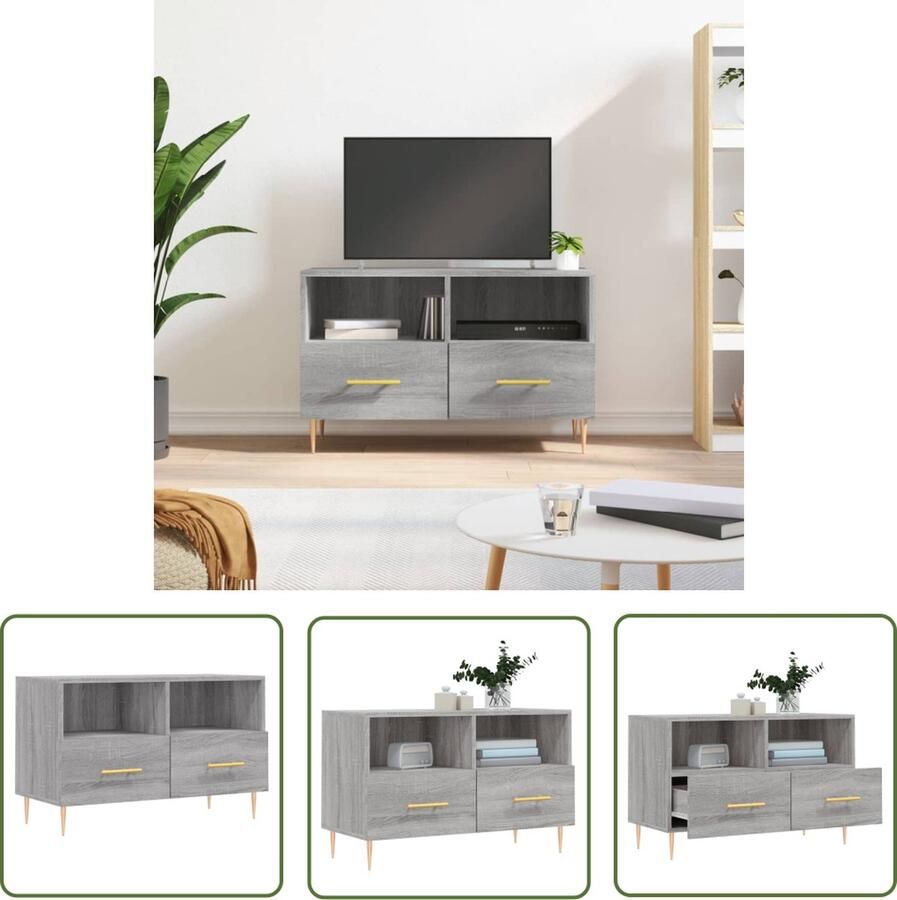 The Living Store Tv-meubel 80x36x50 cm bewerkt hout grijs sonoma eikenkleurig Televisiesecretaris Tv Kast Houten Tv Stand Grijze Tv Tafel Salontafel - Foto 4