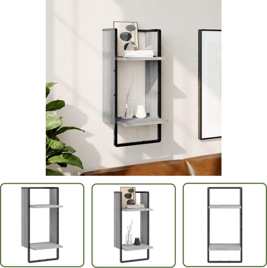 The Living Store Wandschap met stang 30x25x65 cm grijs sonoma eikenkleurig Wanddecoratie Wandplanken Houten Wandplank Grijze Wandplank Sonomaneuren Wandplank