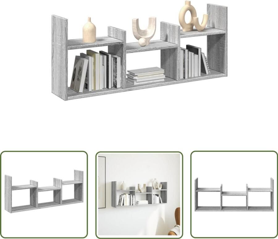 The Living Store Wandkast 100x18x40 cm bewerkt hout grijs sonoma eikenkleurig Wandkast Houten Kast Grijze Kast Opslagoplossing Minimalistisch Meubilair