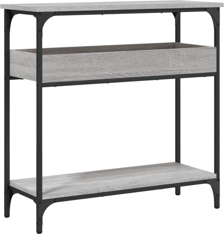 The Living Store Wandtafel met schap 75x29x75 cm bewerkt hout grijs sonoma eiken Wandtafel Industrieel Grijze Eiken Houten Tafel Entreetafel