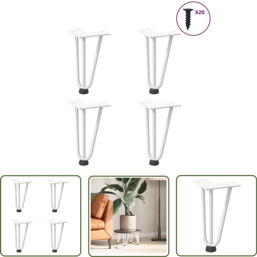 VidaXL Haarspeld Tafelpoten Salontafel Potten Haarnadelpoten voor Salontafel 4 st 20 cm massief staal wit Witte Tafelpoten Metalen Tafelpoten Moderne Tafelpoten