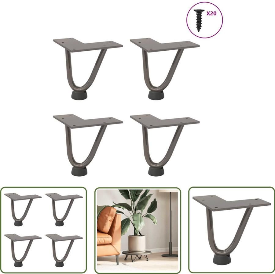 The Living Store Haarspeld tafelpoten 4 st 10 cm massief staal naturel Salontafel Potten Haarspelden Poten Metalen Tafelpoten Vintage Tafelpoten Industrieel Tafelpoten