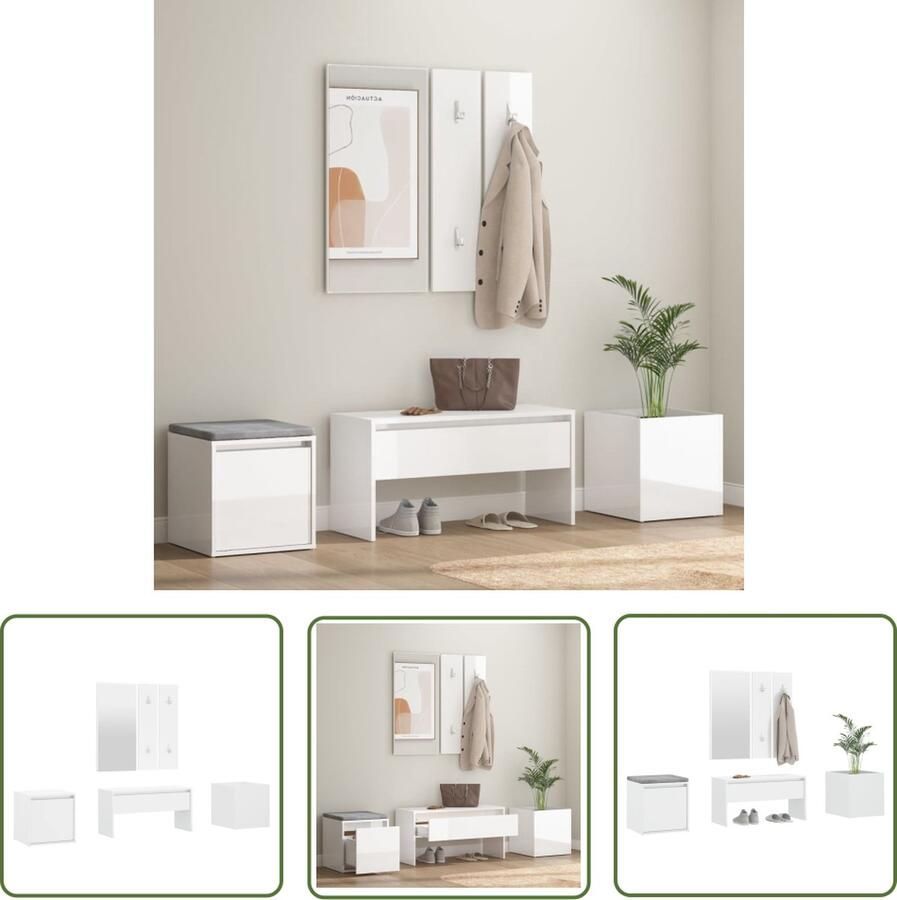The Living Store Gangkastenset Hoogglans wit Bewerkt hout 80 x 30.5 x 40 cm Multifunctioneel Gangkast Hal Meubilair Kast Opbergoplossing Witte Kast - Foto 2