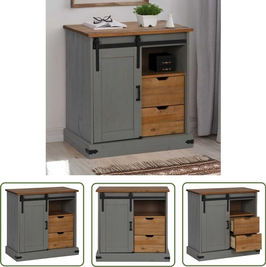 The Living Store Dressoir HALDEN met schuifdeur 80x40x80 cm massief hout grijs Dressoir Halden Grijze Dressoir Houten Dressoir Grenoble Dresser
