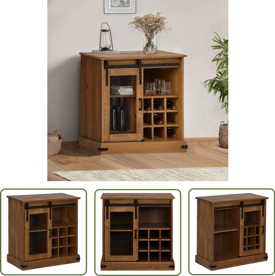 The Living Store Dressoir HALDEN met schuifdeur 80x40x80 cm massief hout Dressoir Halden Houten Dressoir Vintage Dressoir Opslag Dresser