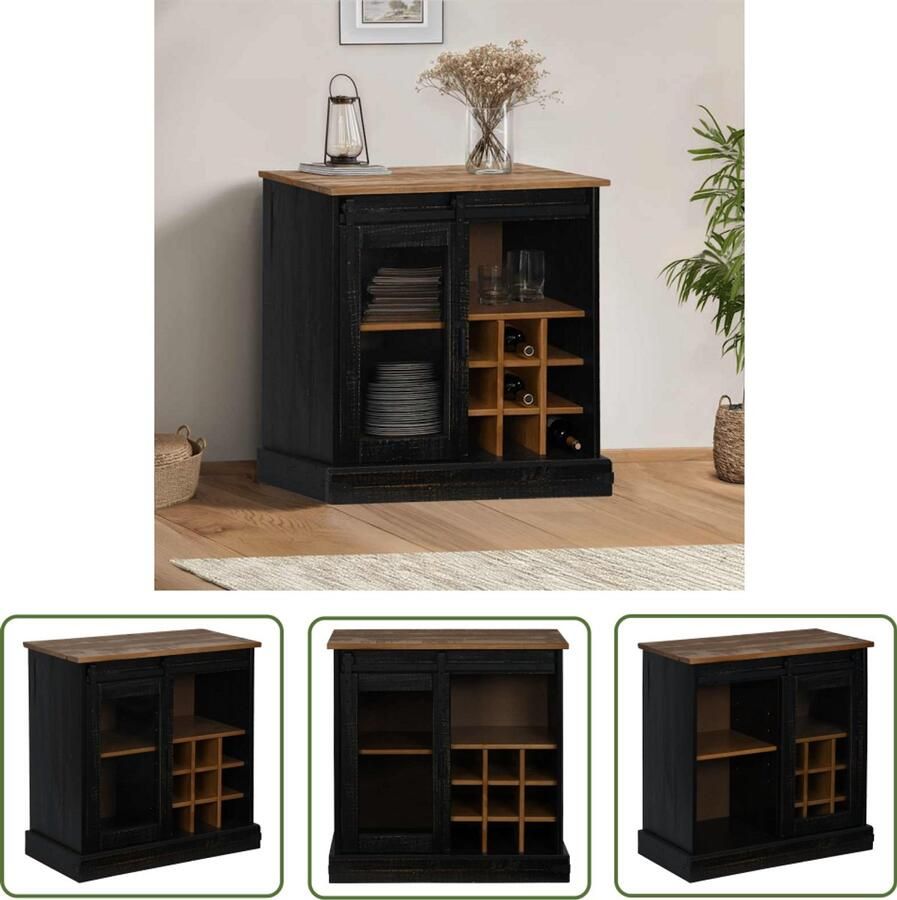 The Living Store Dressoir HALDEN met schuifdeur 80x40x80 cm massief hout zwart Dressoir Halden Houten Dressoir Vintage Dressoir Tv Stand