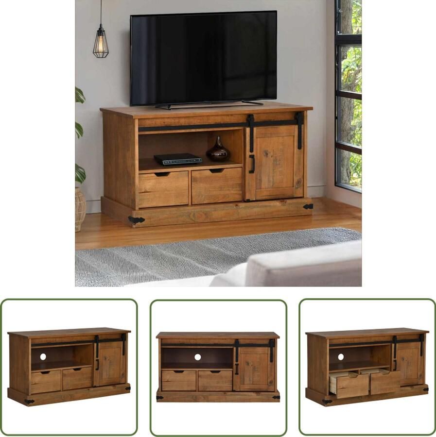 The Living Store Tv-meubel HALDEN met schuifdeur 110x40x60 cm massief hout Tv-meubel Halden Grenoble Hout Salontafel Tv Stand