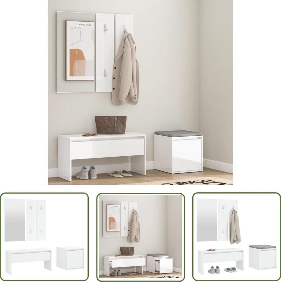 The Living Store Gangkastenset Hoogglans wit 80 x 30.5 x 40 cm Bewerkt hout en acryl Gangkast Halkast Opbergkast Meubels Voor De Hal Halinrichting - Foto 2