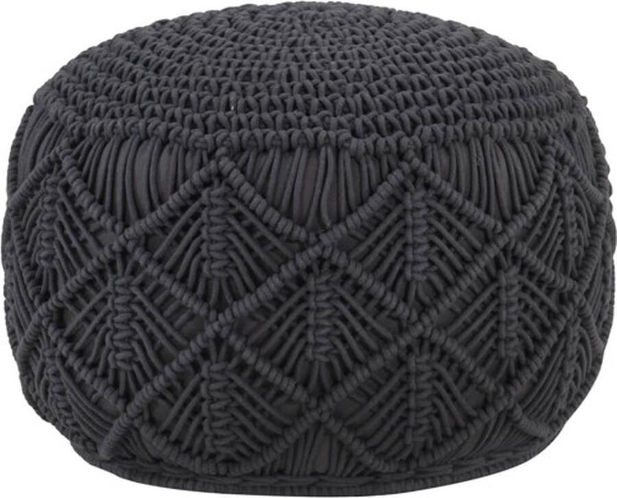 The Living Store Poef macramé handgemaakt 45x30 cm katoen antraciet Macramé Poef Handgemaakte Poef Woonaccessoires Stoffen Poef Loungepoef