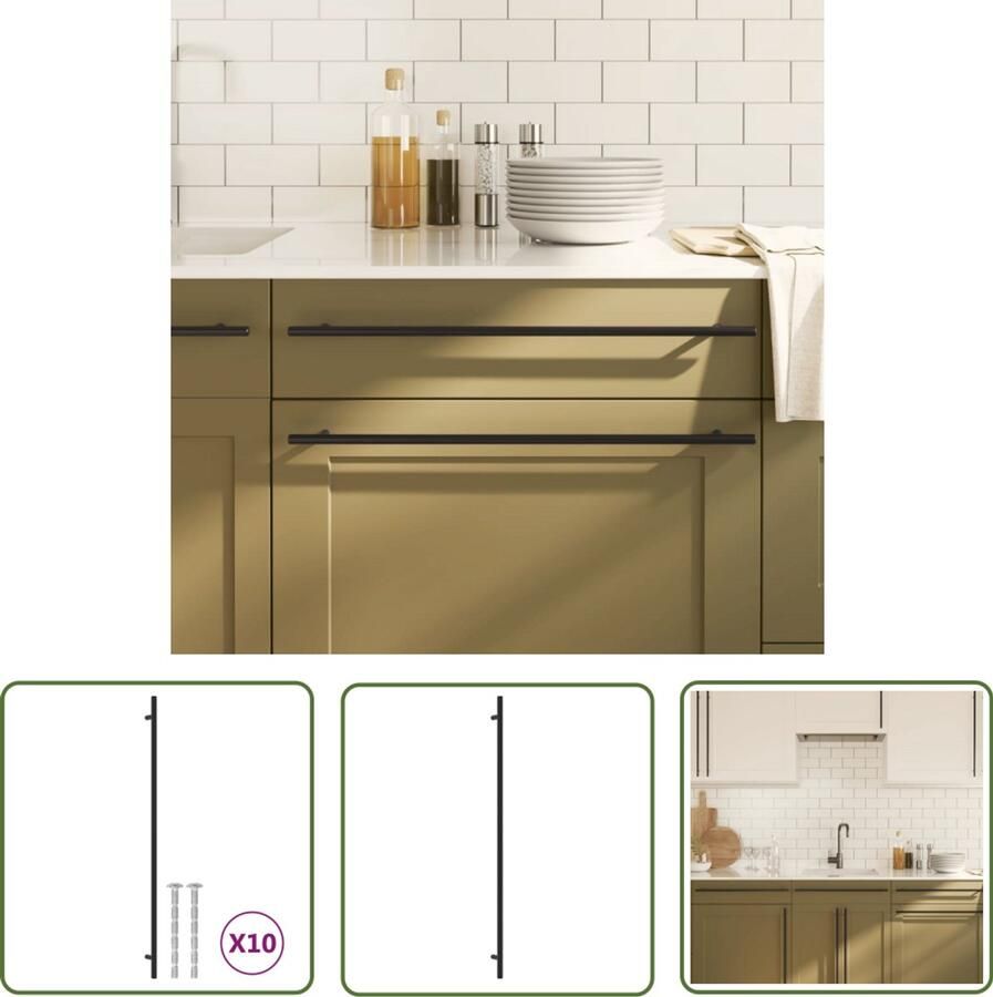 VidaXL Handgrepen Kast Handvatten Keuken Handvatten 10 st 480 mm roestvrij staal zwart Roestvrijstalen Handvatten Zwarte Handvatten Design Handvatten
