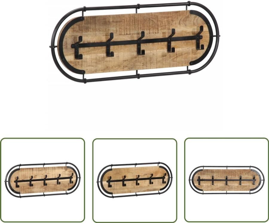 VidaXL Wandkapstok Massief Mangohout 5 Haken Wandkapstok Hangrek Kledingopstelling Mango Hout Houten Kapstok
