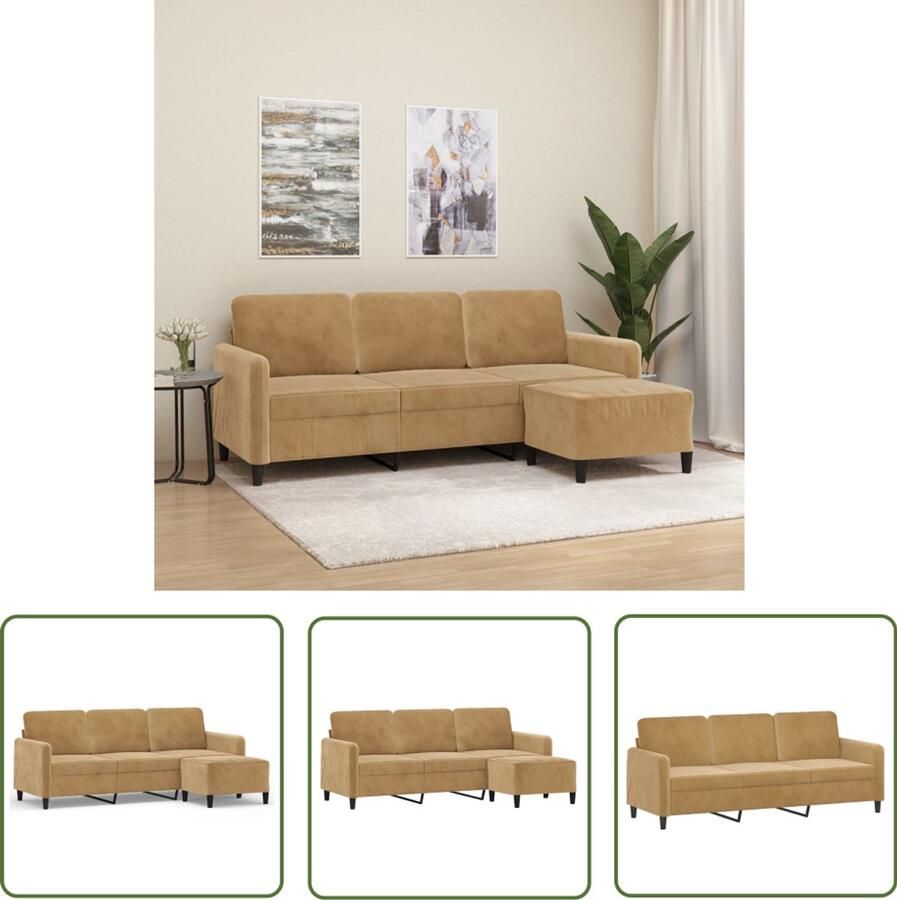 VidaXL Hoekbank Drie Gezitsbank Driezitsbank met voetenbank 180 cm fluweel bruin Salontafel Livingroom Meubels Luxe Sofa