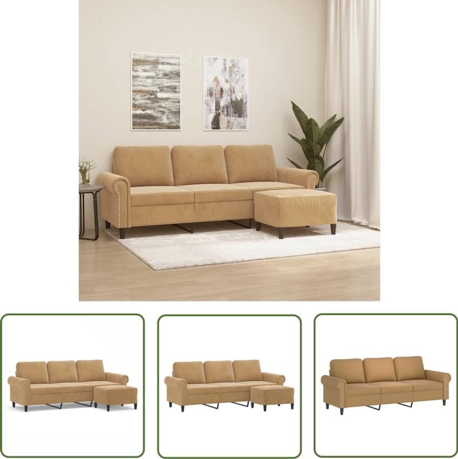 VidaXL Hoekbank Drie Gezitsbank Driezitsbank met voetenbank 180 cm fluweel bruin Salontafel Lounge Meubels Lederlook