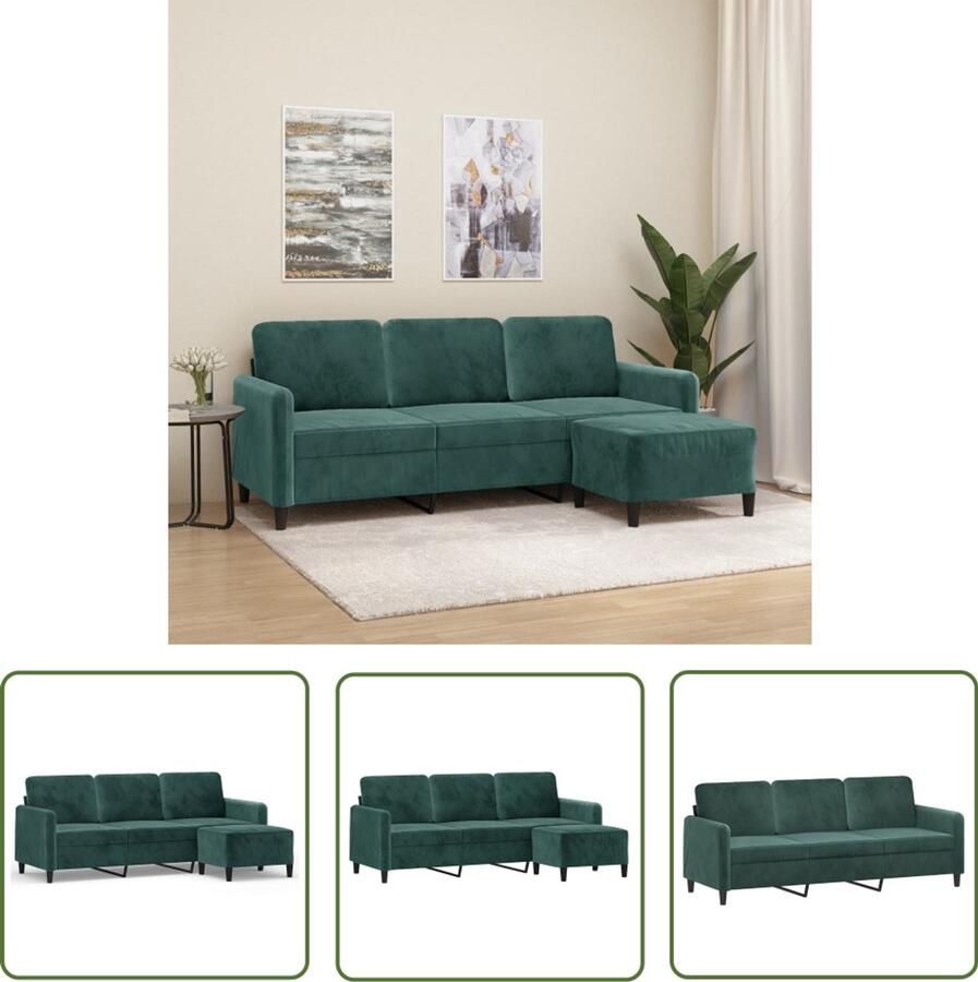VidaXL Hoekbank Drie Gezitsbank Driezitsbank met voetenbank 180 cm fluweel donkergroen Salontafel Lounge Meubels Velvet Sofa