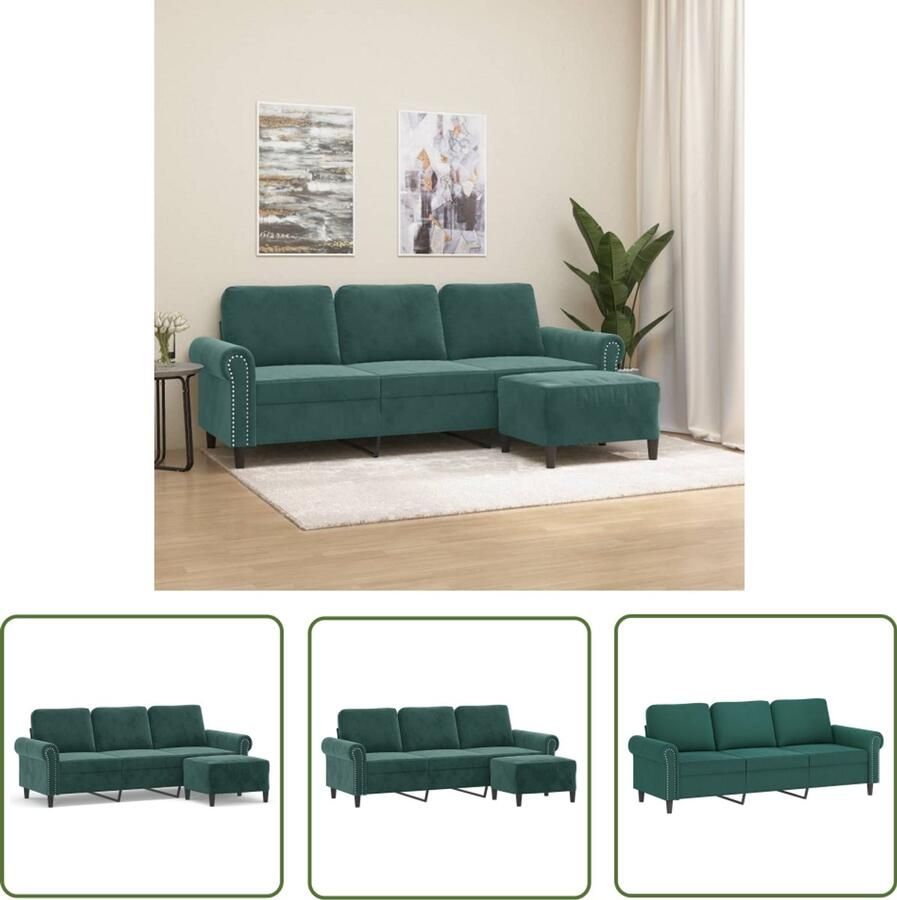 VidaXL Hoekbank Drie Gezitsbank Driezitsbank met voetenbank 180 cm fluweel donkergroen Salontafel Lounge Meubilair Velvet Sofa