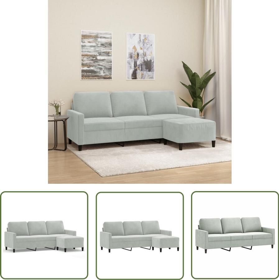 VidaXL Hoekbank Drie Gezitsbank Driezitsbank met voetenbank 180 cm fluweel lichtgrijs Salontafel Livingroom Decor Lounge Meubels