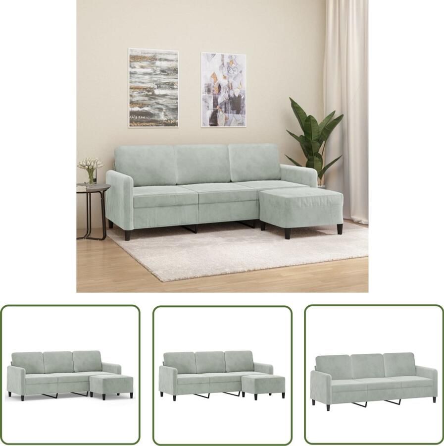 VidaXL Hoekbank Drie Gezitsbank Driezitsbank met voetenbank 180 cm fluweel lichtgrijs Salontafel Livingroom Meubels Lounge Furniture