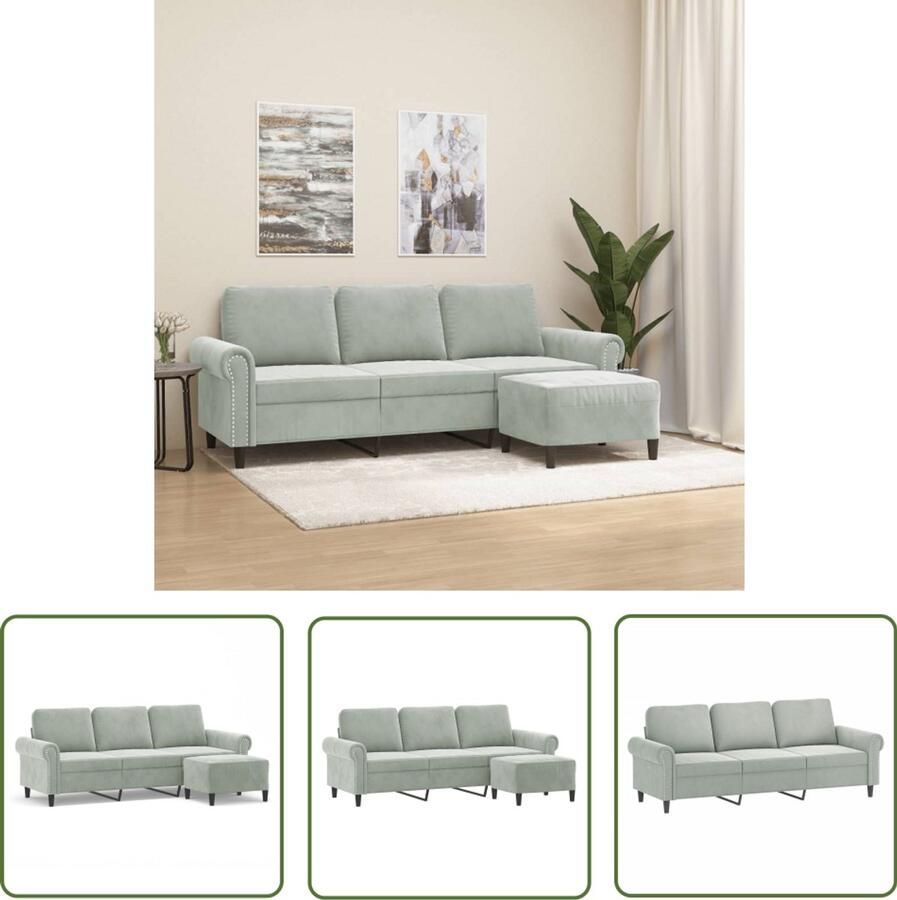 VidaXL Hoekbank Drie Gezitsbank Driezitsbank met voetenbank 180 cm fluweel lichtgrijs Salontafel Lounge Meubels Fluweel Sofa
