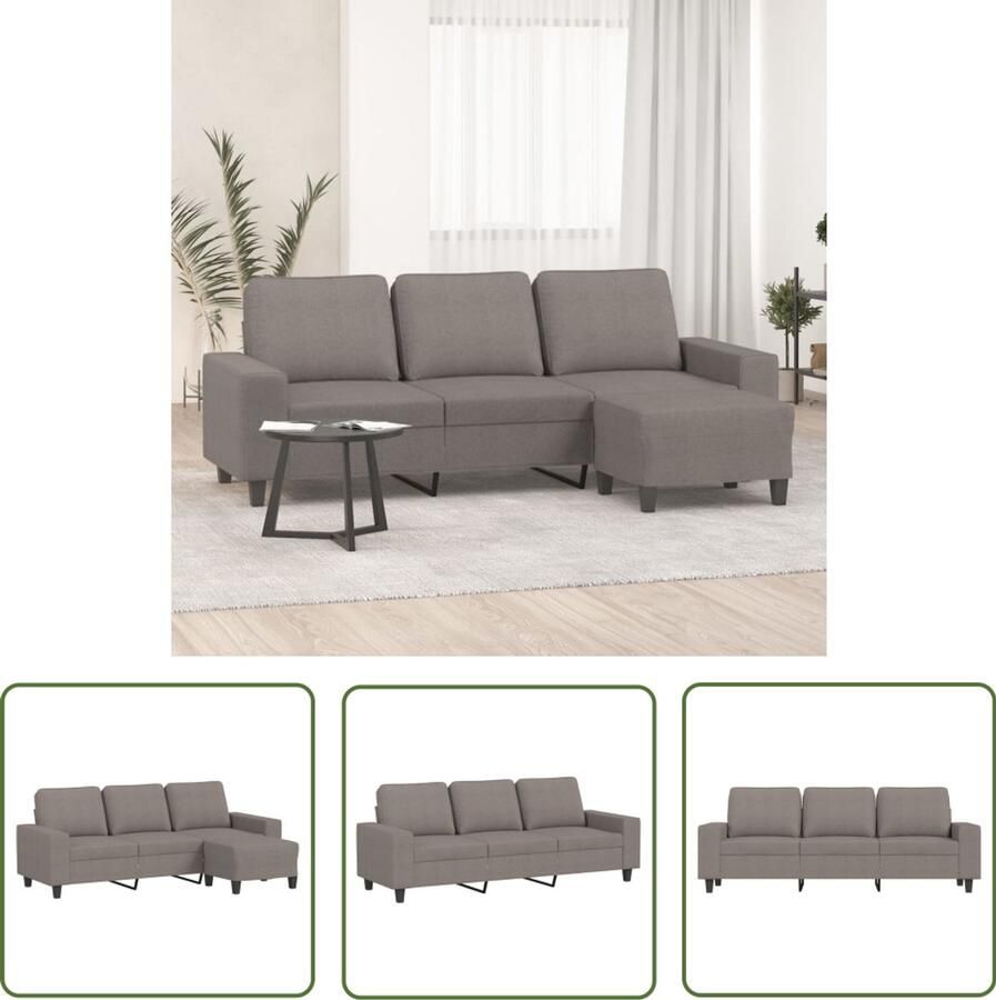 VidaXL Driezitsbank met voetenbank 180 cm stof taupe Drie Gezitsbank Hoekbank Salontafel Livingroom Decor Lounge Meubels