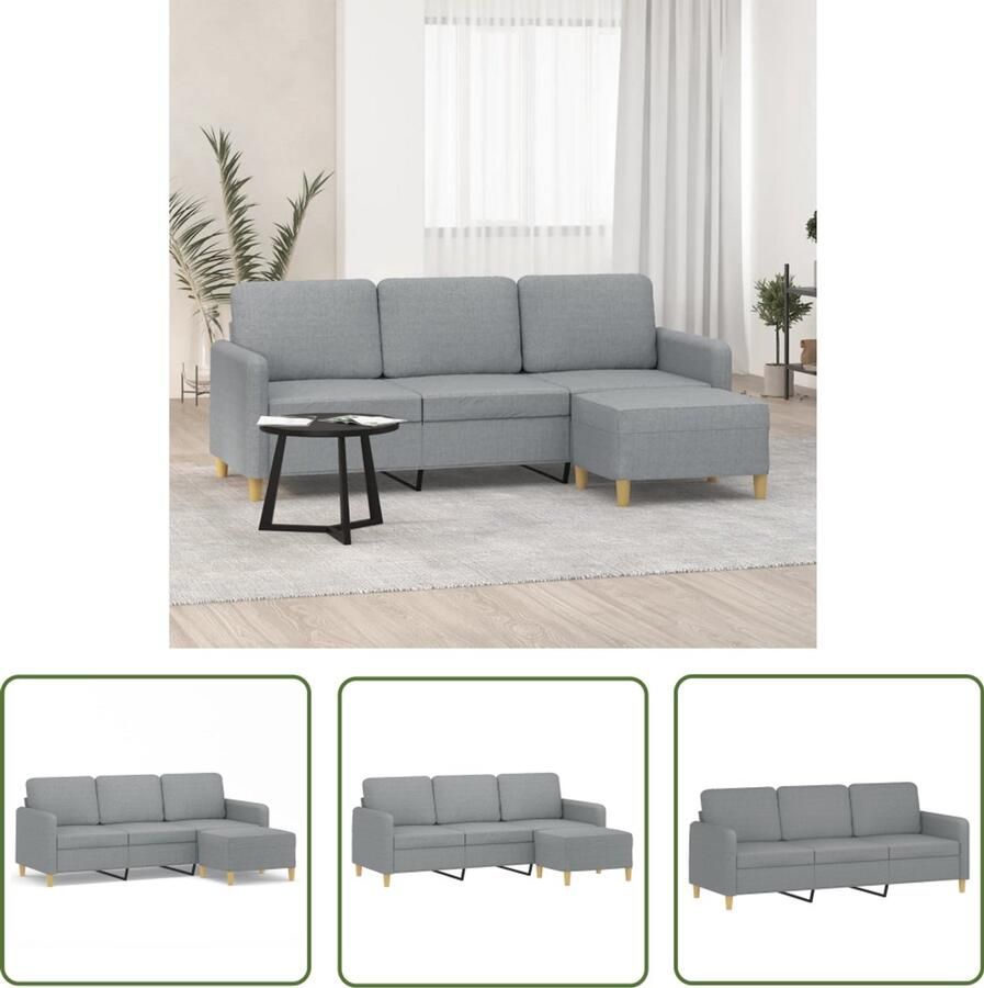 VidaXL Hoekbank Drie Persoons Bank Driezitsbank met voetenbank 180 cm stof lichtgrijs Salontafel Loungehoek Grijs Sofa