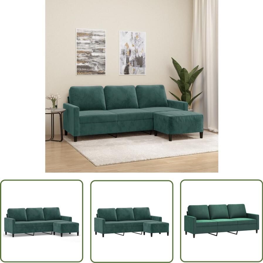 VidaXL Hoekbank Drie Zits Bank Driezitsbank met voetenbank 180 cm fluweel donkergroen Salon Meubilair Lounge Set Velvet Sofa