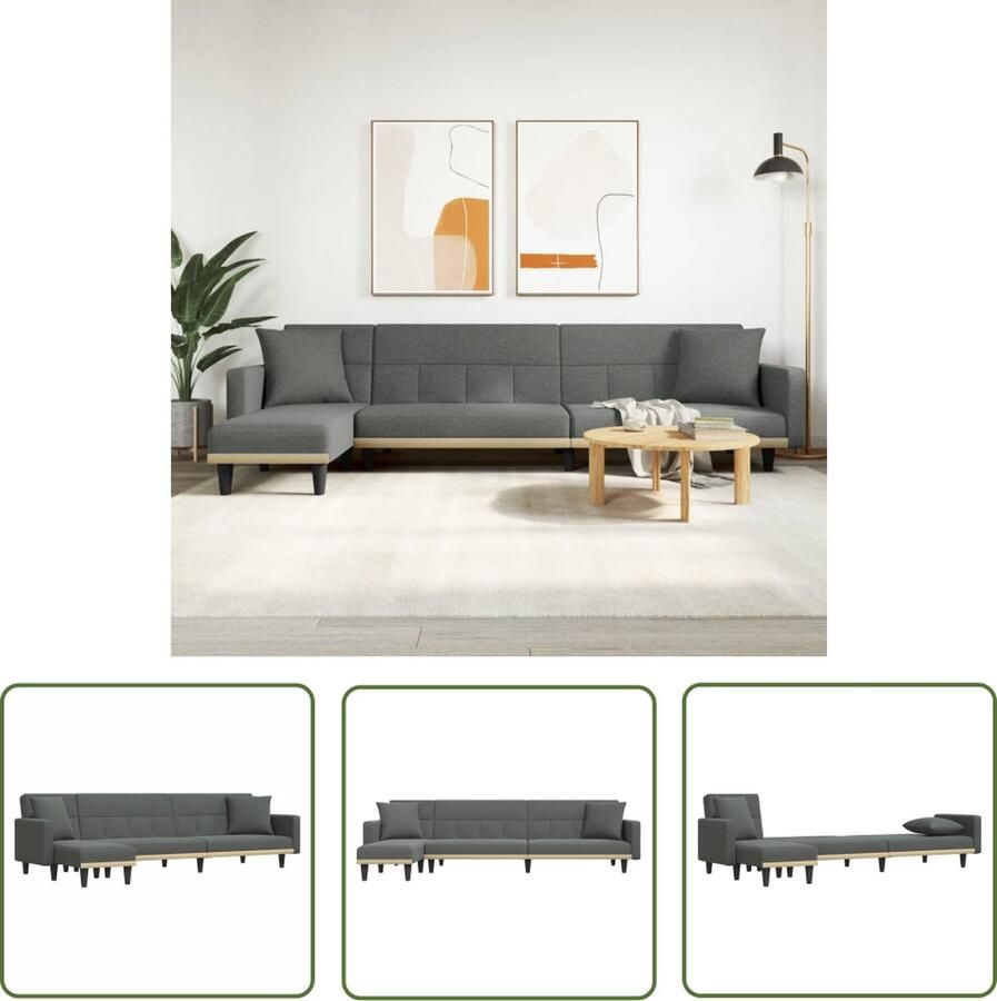 The Living Store Slaapbank donkergrijs L-vormig 275x140x70 cm multifunctioneel Slaapbank Hoekbank Lounge Sofa Meubel Grijs Meubilair