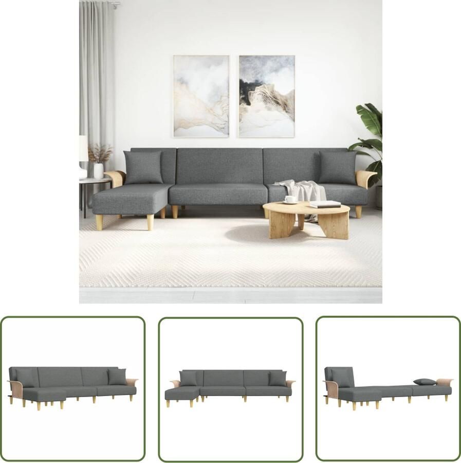 The Living Store L-vormige slaapbank donkergrijs 279 x 140 x 70 cm multifunctioneel Slaapbank Hoekbank Sofa Bed Lounge Set Grijs Meubilair