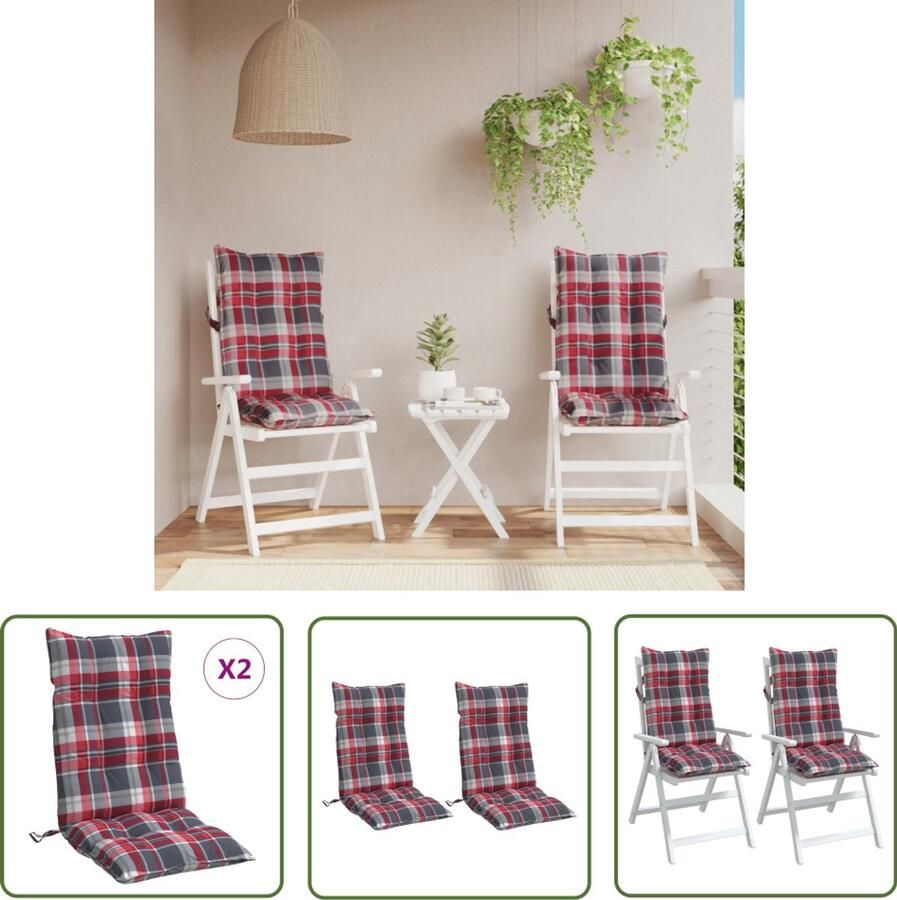 The Living Store Stoelkussens Rood Ruitpatroon 120 x 50 x 7 cm Waterafstotend Tuinstoel Kussent Hogerug Kussens Outdoor Kussens Patio Kussens Stoelkussens Rood