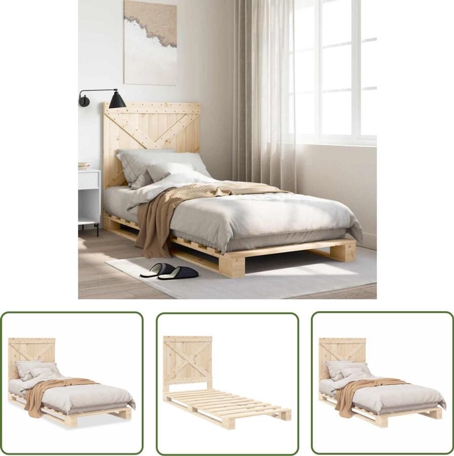 VidaXL Hoofd Bord Bed Massief Grenenhout Bed Bedframe met hoofdbord massief grenenhout 90x200 cm Bed Frame 90x200 Houten Bed Landelijk Bed