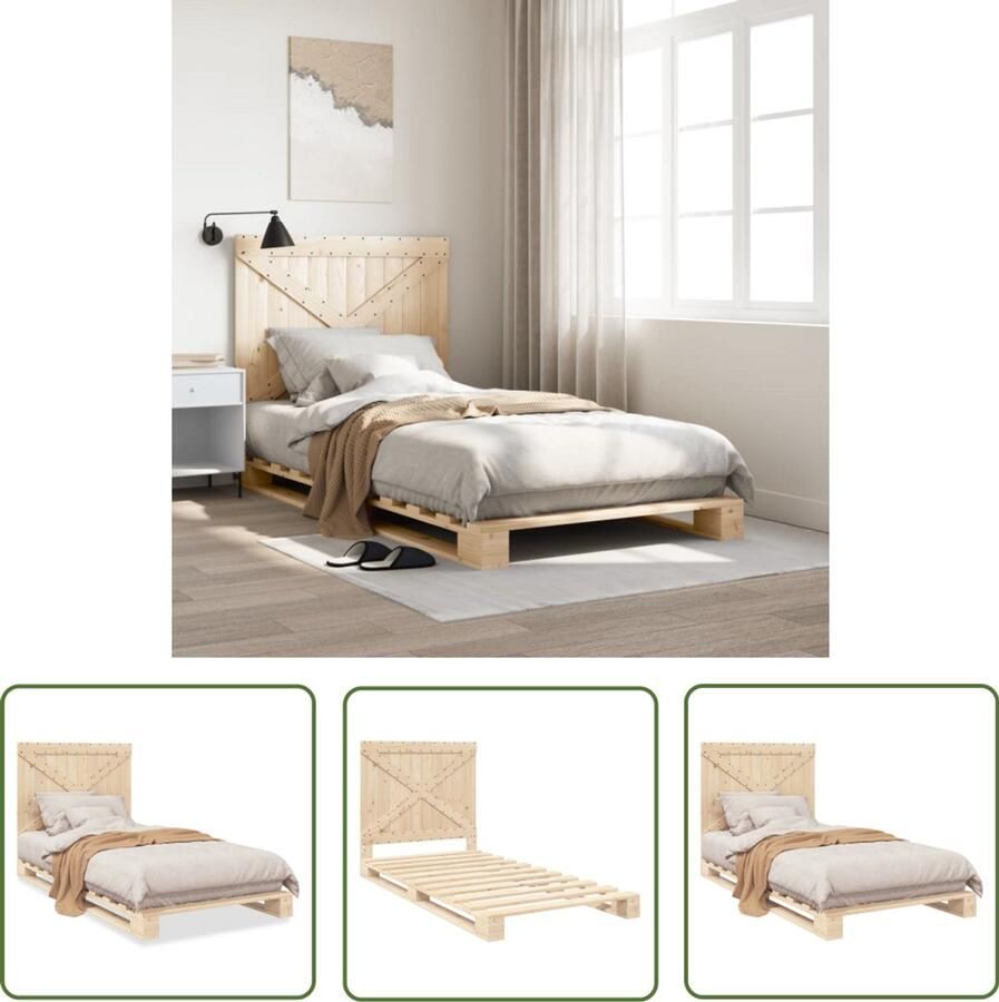 VidaXL Hoofd Bord Bed Massief Grenenhout Bed Frame Bedframe met hoofdbord massief grenenhout 100x200 cm Bruine Bed Frame Tweepersoons Bed King Size Bed