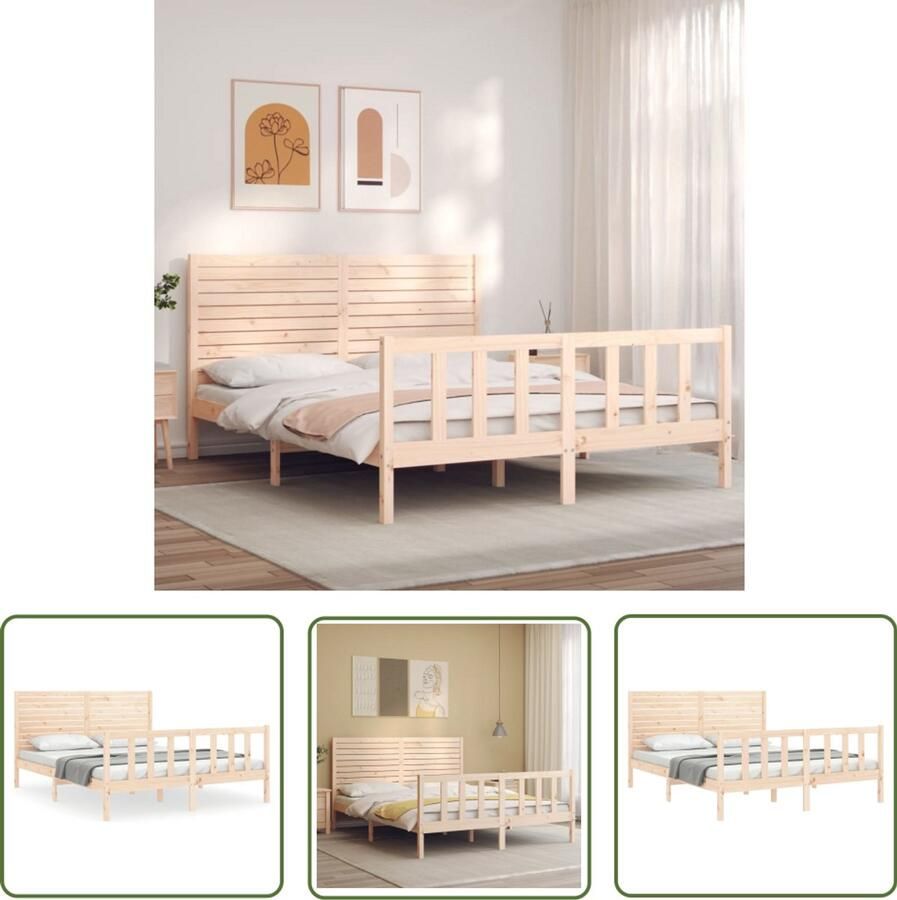VidaXL Hoofd Bord Bed Massief Grenenhout Bed Frame Bedframe met hoofdbord massief hout Dubbele Bed Boxspring Bed Slaap Kamer Meubilair