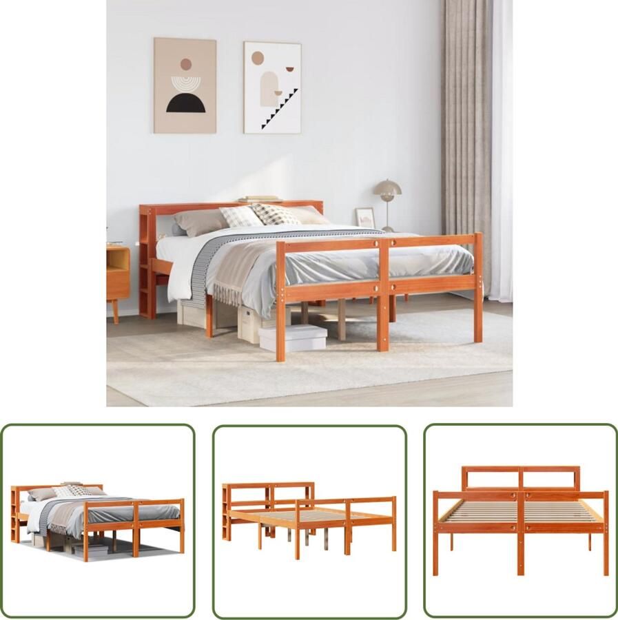 VidaXL Hoofd Bord Bed Slaapkamer Meubel Bedframe met hoofdbord massief grenenhout wasbruin 120x200 cm Bedstede Senior Bed Hout Bed