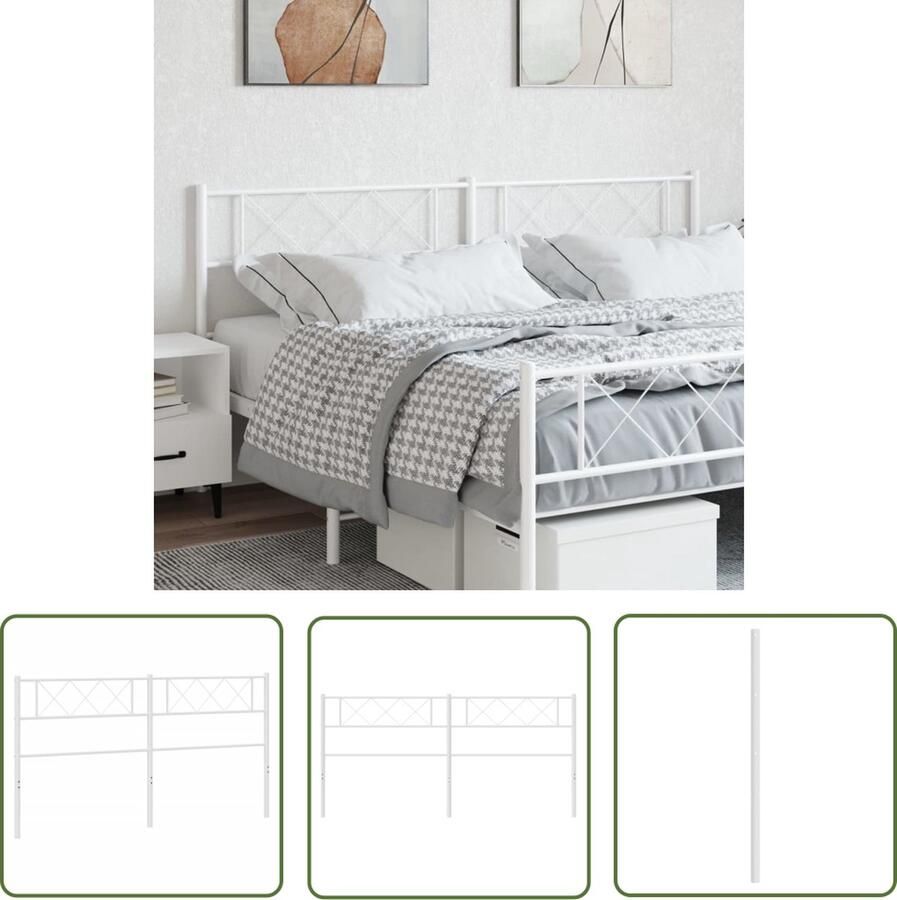 The Living Store Hoofdbord Metalen Bedaccessoires 166 x 3 x 90 cm Wit Hoofdbord Hoofd Bord Beddecoratie Slaapkamervloerisolator Staal Hoofdbord