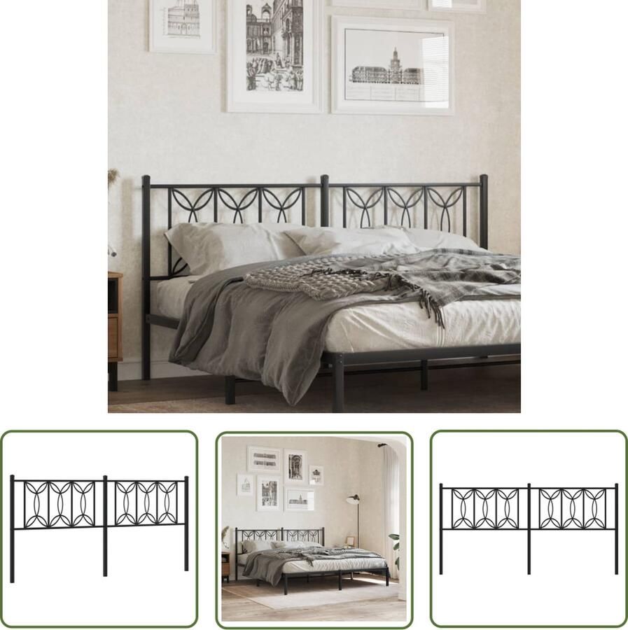 The Living Store Hoofdbord Staal 187 x 90 cm Stabiele poten comfortabele ondersteuning Hoofdbord Hoofdbekleding Beddecoratie Staal Hoofdbord Zwarte Hoofdbord