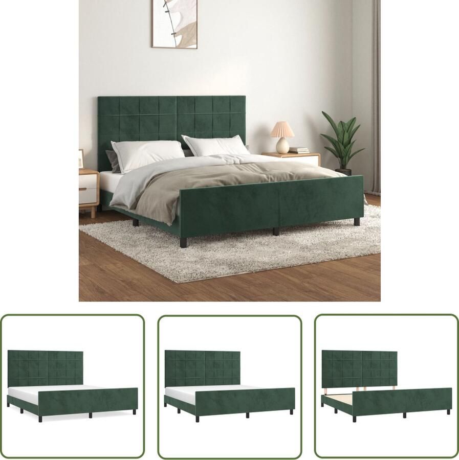 The Living Store Bedframe Zacht fluweel Verstelbare hoogte Ondersteunende poten Multiplex lattenbodem Comfortabele ondersteuning Donkergroen 203 x 186 x 118 128 cm Geschikt voor 180 x 200 cm matras (niet inbegrepen)