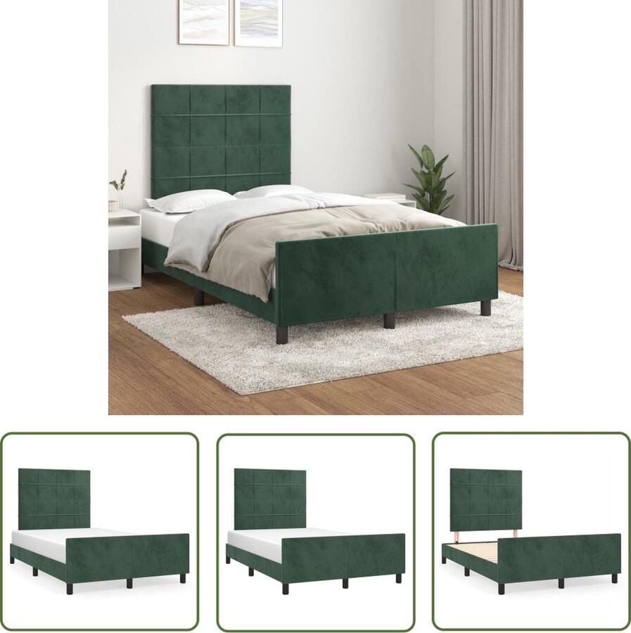 The Living Store Bedframe met Hoofdeinde Fluweel Verstelbare Hoogte Ondersteunende Poten Multiplex Lattenbodem Comfortabele Ondersteuning 203x126x118 128cm Donkergroen 120x200cm