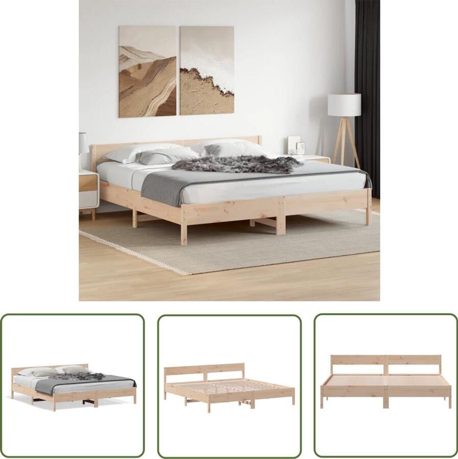 VidaXL Hoofdboard Bed Massief Grenenhout Bed Frame Bedframe zonder matras massief grenenhout 180x200 cm Tweepersoons Bed Boxspring Bed Kopen