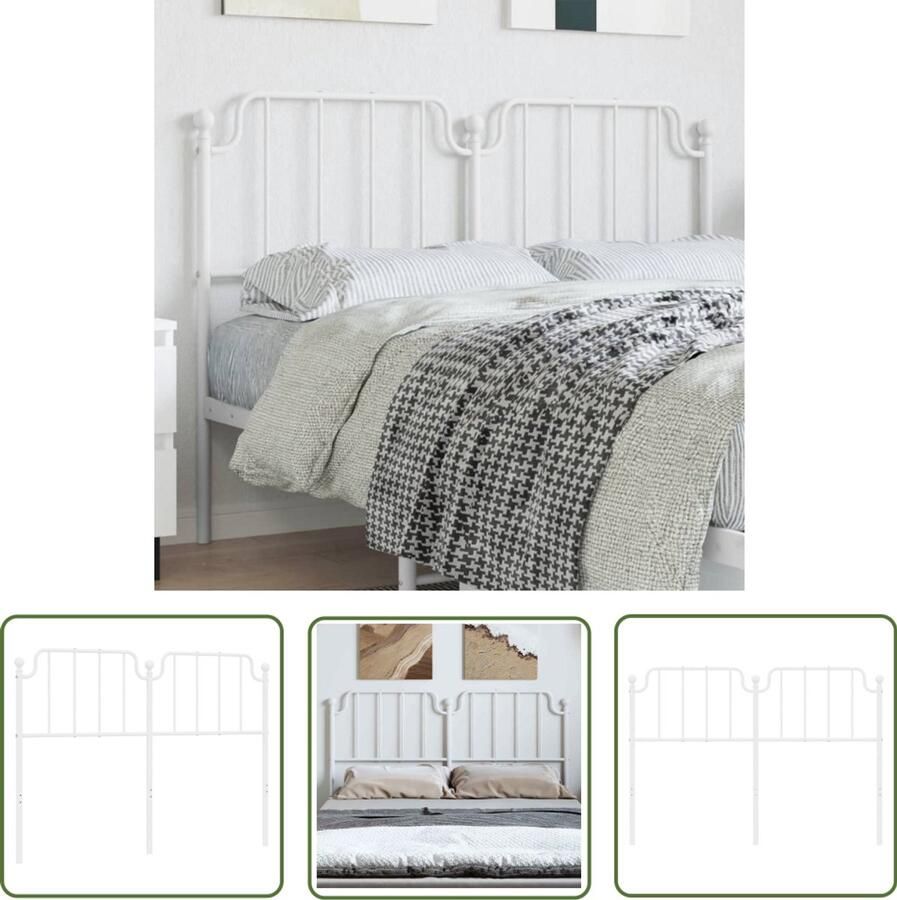 The Living Store Hoofdbord Metaal 156 x 102 cm Wit Rond buis ontwerp Hoofdbord Hoofdboard Beddecoratie Slaapkamervloerisolator Metalen Hoofdbord