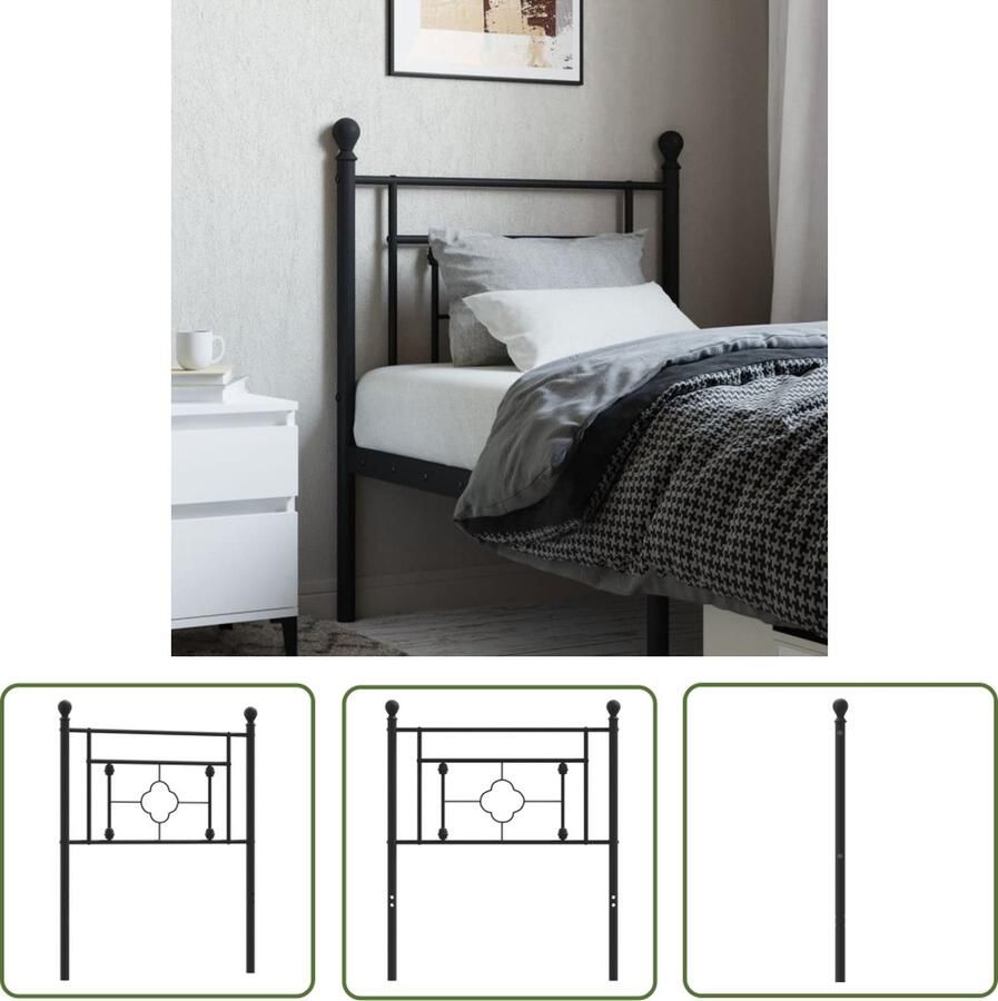 The Living Store Hoofdbord Metalen Zwart 85 x 3 x 97 cm Robuuste Staal Hoofdbord Hoofdboard Beddecoratie Slaapkamervloer Metalen Hoofdbord