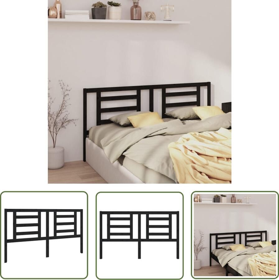 The Living Store Hoofdbord 166x4x100 cm massief grenenhout zwart Houten Hoofdeinde Hoofdboard Beddecoratie Slaapkamer Decoratie Zwarte Hoofdeinde