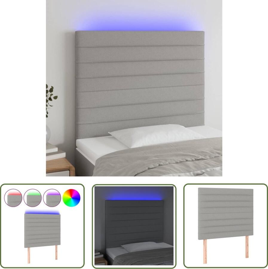 The Living Store Hoofdbord LED 80x5x118 128 cm stof lichtgrijs LED Hoofdbord Hoofdboard Led Hoofdkussen Verlichting Leeslicht Bed Headboard Lighting